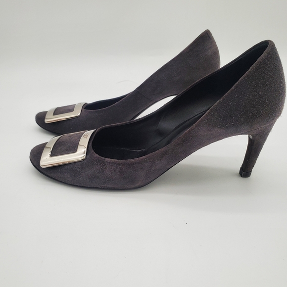 Roger Vivier Trompette Belle Pumps in Grey Suede Heels 38 - Picture 9 of 16
